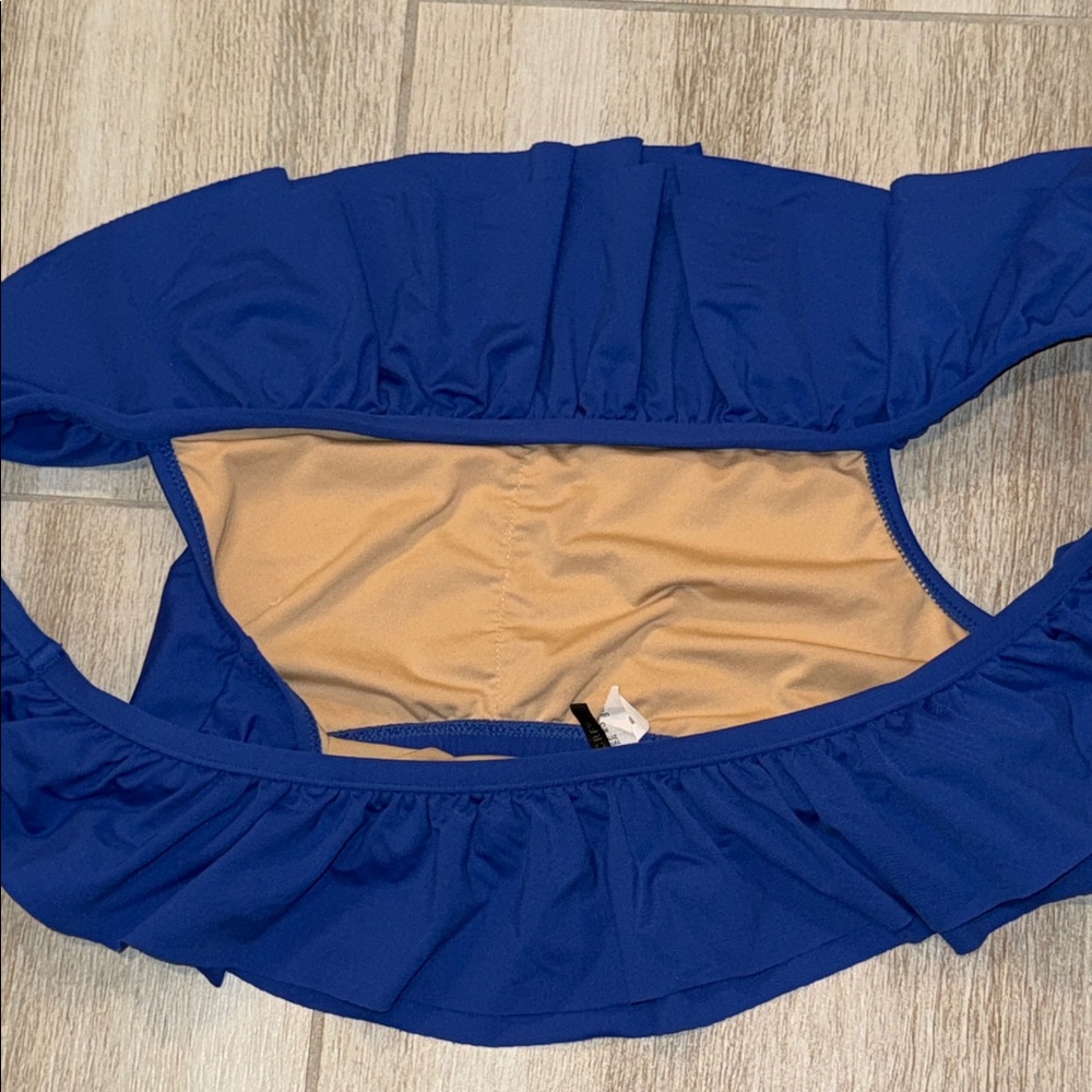 J. Crew Blue Ruffled Bikini Top Small - Picture 4 of 5